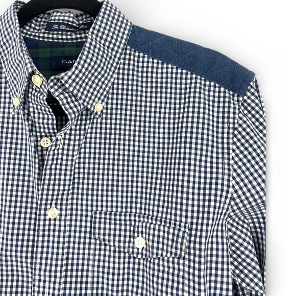 GANT M Checkerboard Shirt Button Down Up Gingham Comme des Garçons Mens Blue - Picture 3 of 7